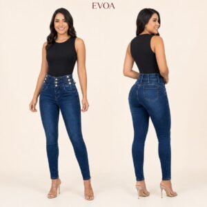Jeans Skinny De Pretina Ancha Azul oscuro