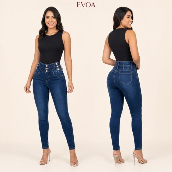 Jeans Skinny De Pretina Ancha Azul oscuro